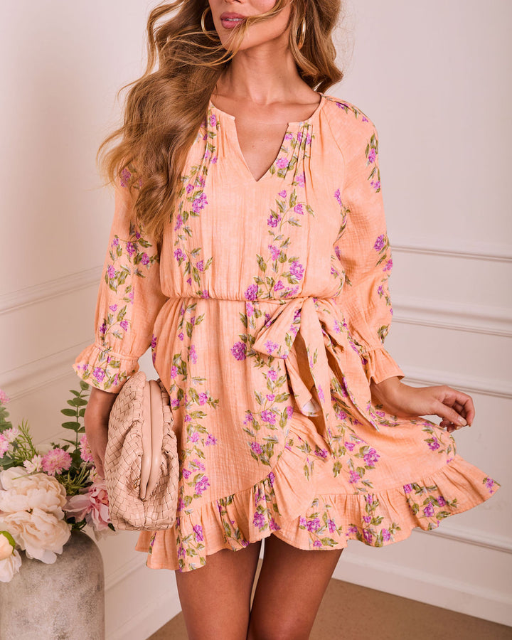 Soft Spoken Letter Floral Wrap Mini Dress