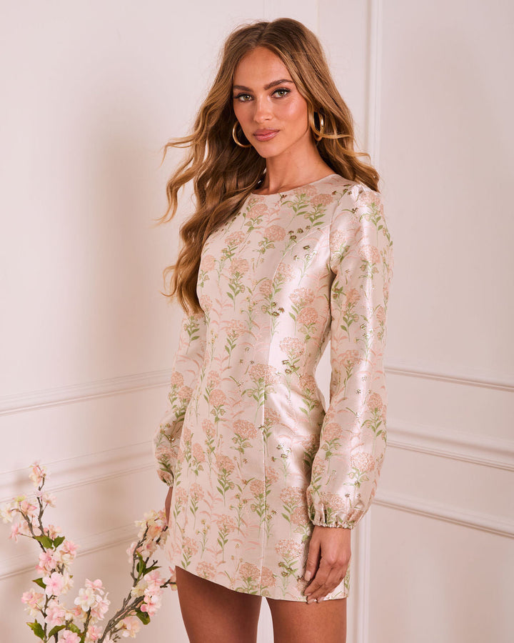 Brunch Bound Socialite Floral Brocade Mini Dress