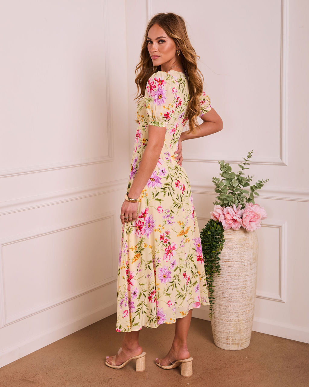 Daytime Darling Pleated Floral Midi Dress