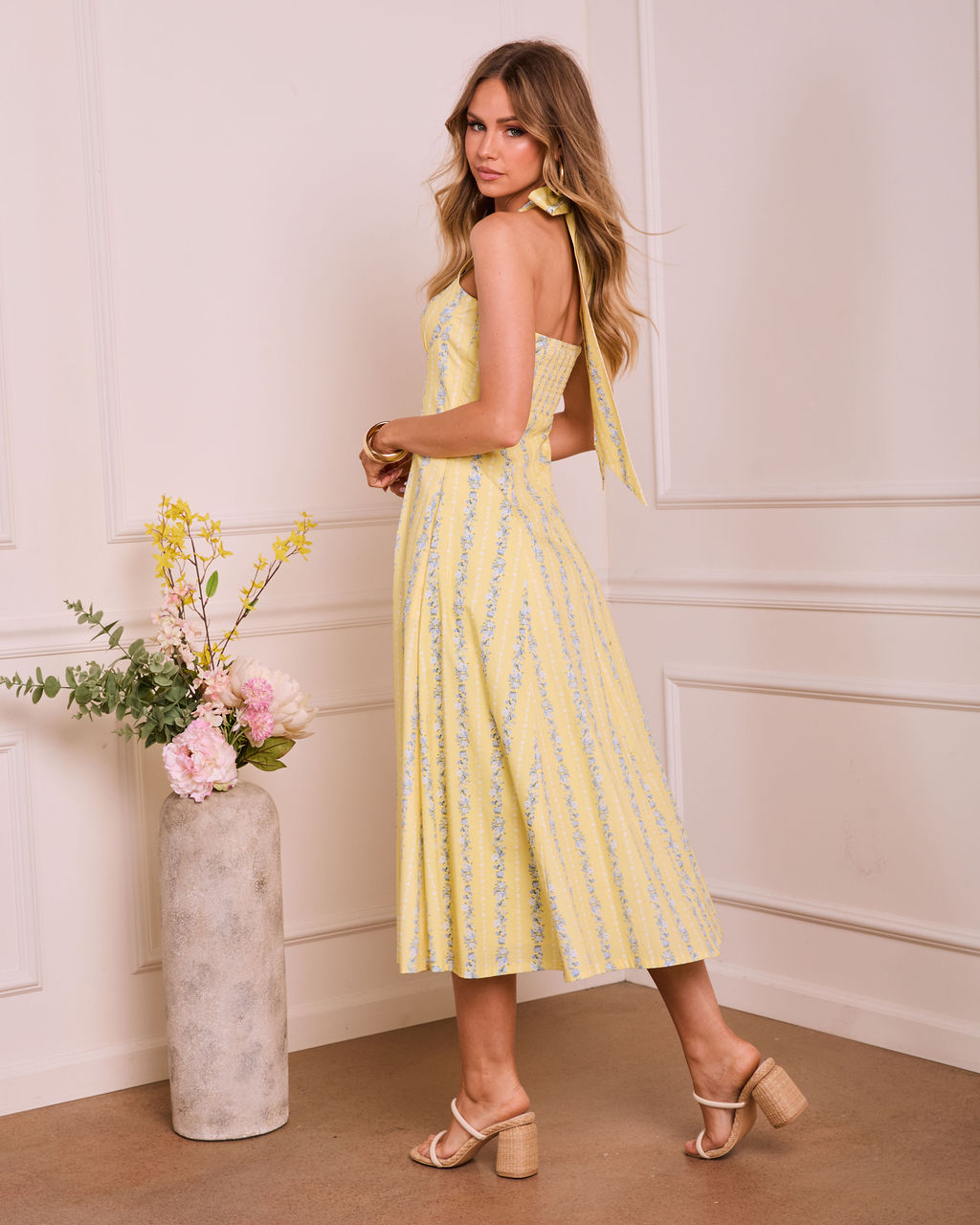 Modern Blossom Floral Halter Midi Dress