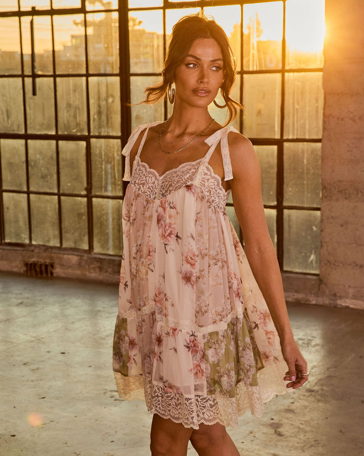 Petals Unspoken Floral Chiffon Lace Mini Dress