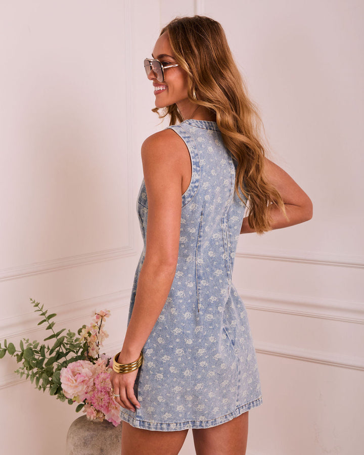 Bloom Darling Floral Denim Mini Dress