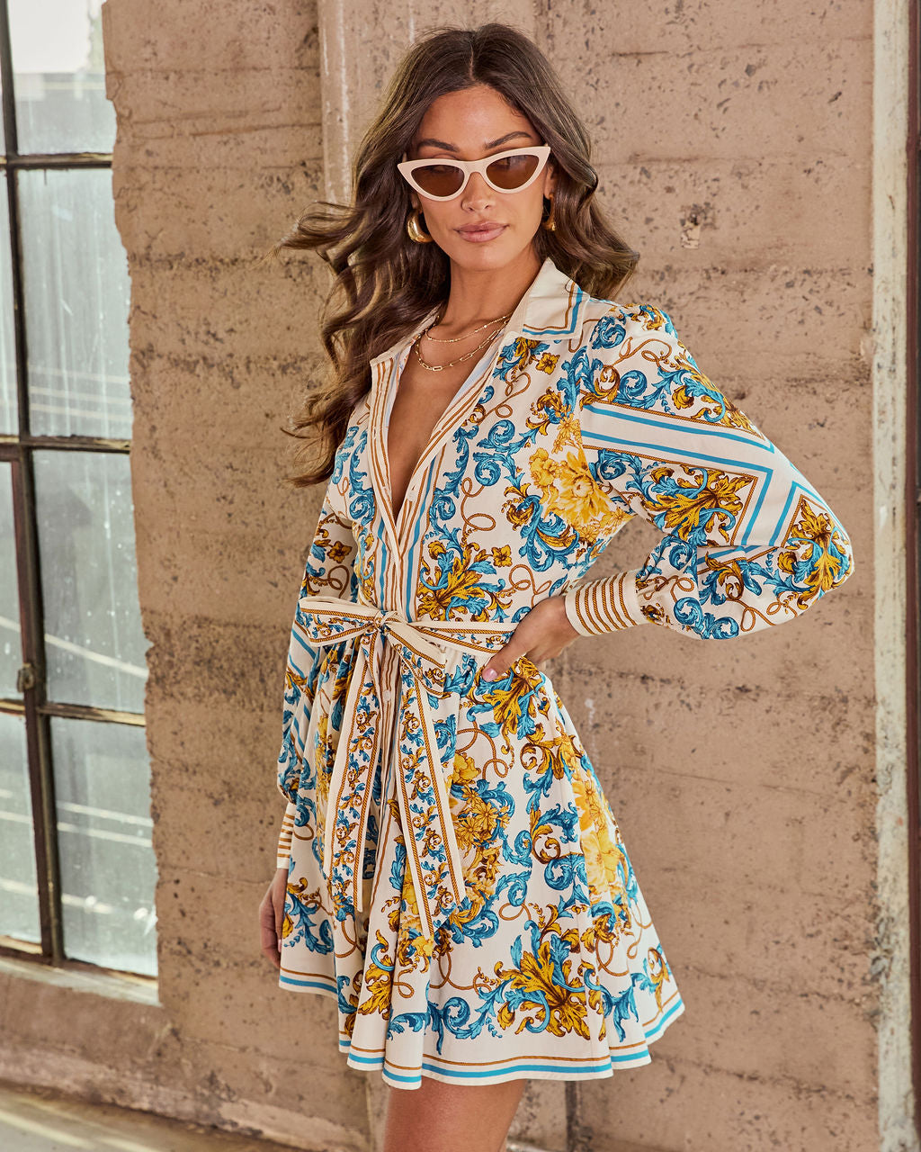 Style Authority Paisley Waist Tie Mini Shirt Dress